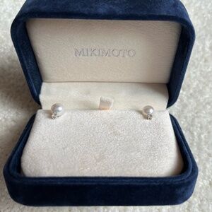 Mikimoto Akoya Cultured Pearl Stud Earrings with Diamonds